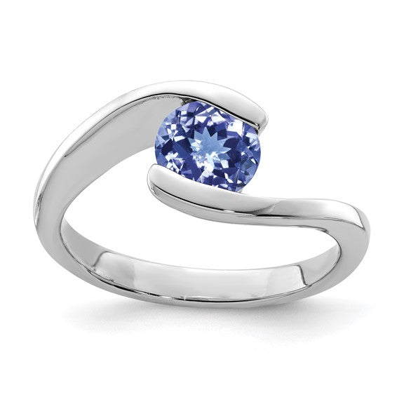 White Gold Filled Sterling Silver Natural .5 Carat Tanzanite Bypass Ring