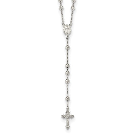 Sterling Silver Rhodium Plated Beaded Rosary Beads