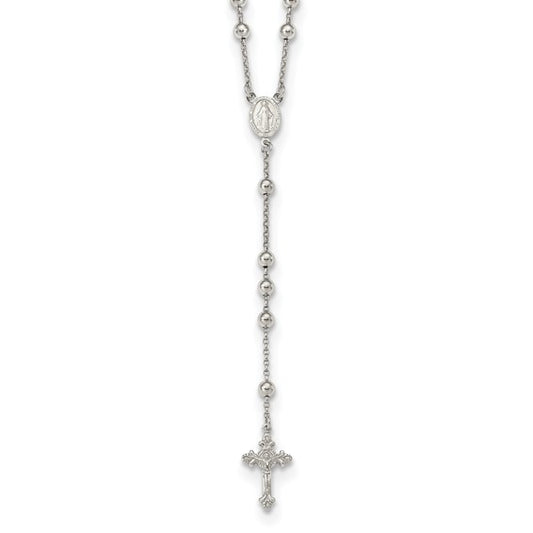 Sterling Silver Rhodium Plated Beaded Rosary Beads