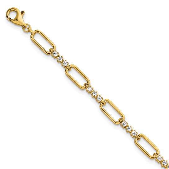 White Gold/Yellow Gold Filled Sterling Silver Moissanite Paperclip Bracelet