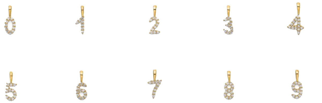 14K Yellow/White/Rose Gold & Natural Diamond Number Pendant Numbers 0-9