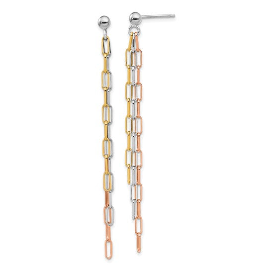 Gold Filled Sterling Silver  Tri Color Paperclip Dangle Earrings