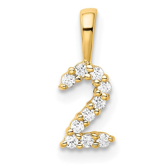 14K Yellow/White/Rose Gold & Natural Diamond Number Pendant Numbers 0-9
