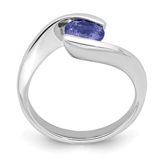 White Gold Filled Sterling Silver Natural .5 Carat Tanzanite Bypass Ring