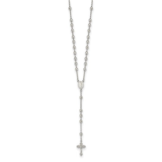 Sterling Silver Rhodium Plated Beaded Rosary Beads