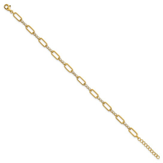 White Gold/Yellow Gold Filled Sterling Silver Moissanite Paperclip Bracelet