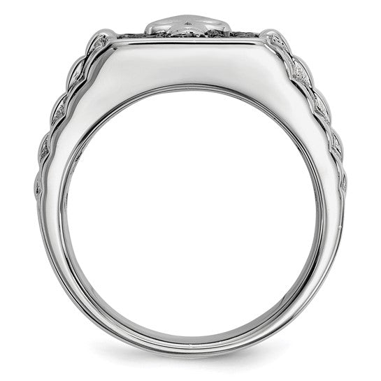 Sterling Silver Skull Halloween Black Diamond Men's Ring