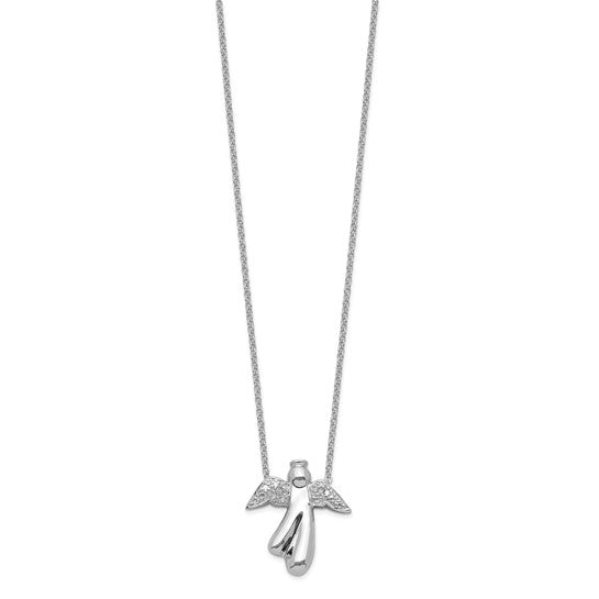 Sterling Silver White Gold Plated Angel & Diamond Chain & Pendant Set