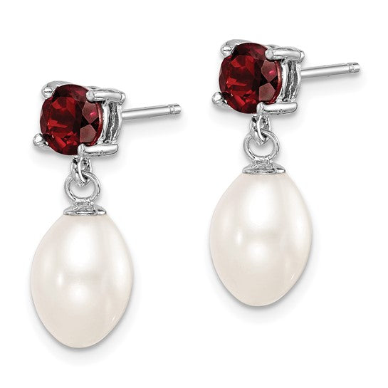 Sterling Silver Freshwater Pearl & Natural Garnet Earrings