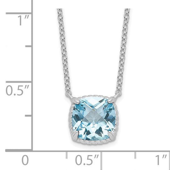 White Gold Filled Sterling Silver 2.5 Carat Square Blue Topaz Chain & Pendant Set