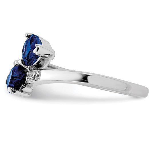 Sterling Silver Natural Sapphire & Diamond Heart 2 Stone Ring