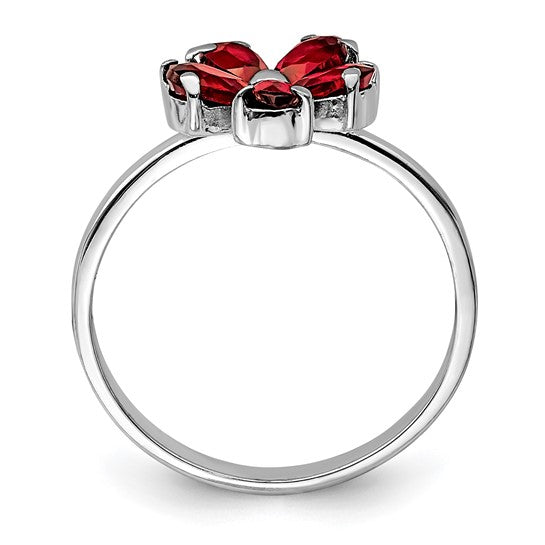 Sterling Silver Natural Garnet Flower Ring