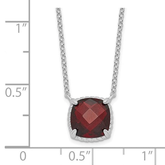 Sterling Silver Natural 2.5 Carat Cushion Cut Garnet Necklace