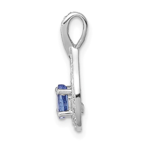 White Gold Filled Sterling Silver Natural Tanzanite & Diamond Pear Pendant