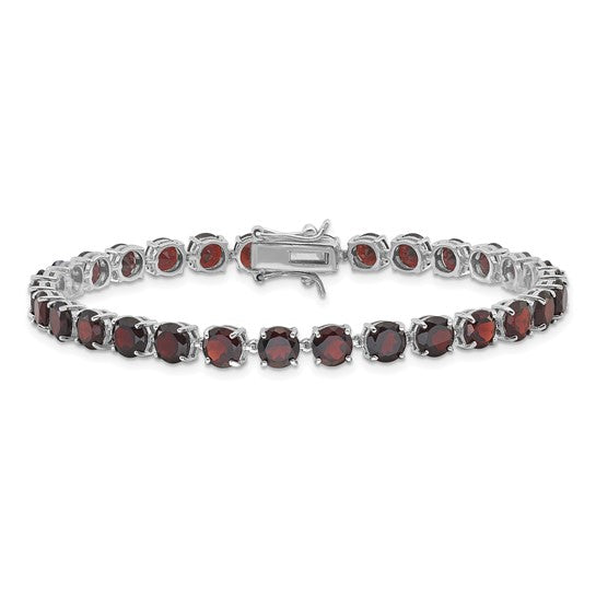 Sterling Silver White Gold Filled Natural 17 Carat Garnet Bracelet