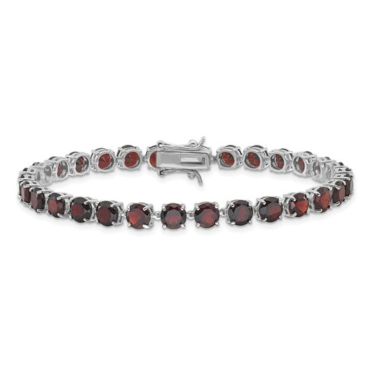 Sterling Silver White Gold Filled Natural 17 Carat Garnet Bracelet