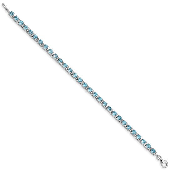 White Gold Filled Sterling Silver Natural Blue Topaz & Diamond Tennis Bracelet
