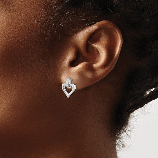 White Gold Filled Sterling Silver Diamond Collar Heart Earrings
