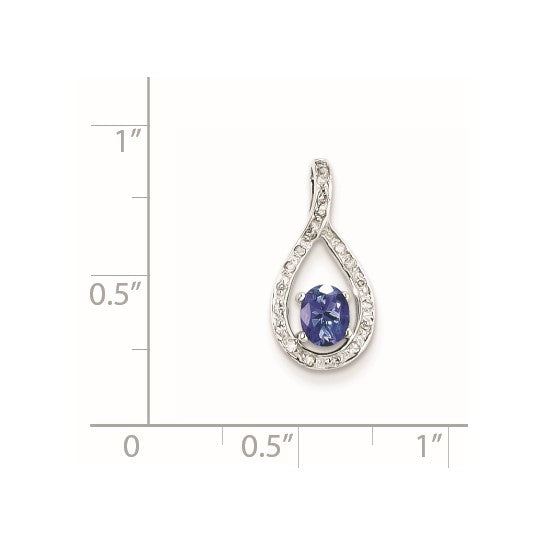 White Gold Filled Sterling Silver Natural Tanzanite & Diamond Pear Pendant