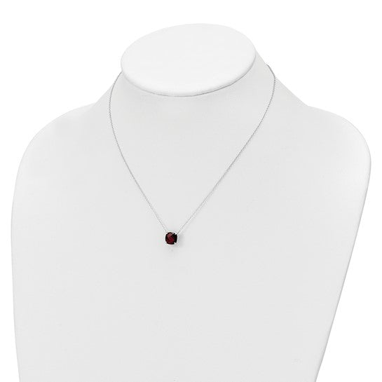 Sterling Silver Natural 2.5 Carat Cushion Cut Garnet Necklace