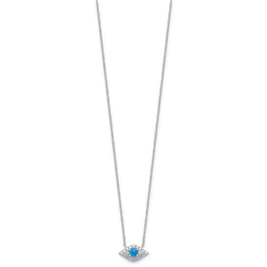 White Gold Over Sterling Silver Lab Created Opal & CZ Evil Eye Chain & Pendant