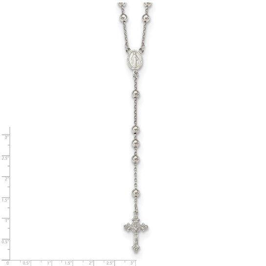 Sterling Silver Rhodium Plated Beaded Rosary Beads