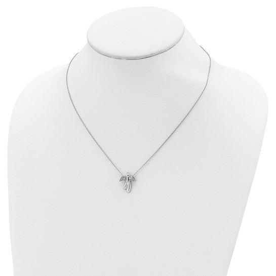 Sterling Silver White Gold Plated Angel & Diamond Chain & Pendant Set