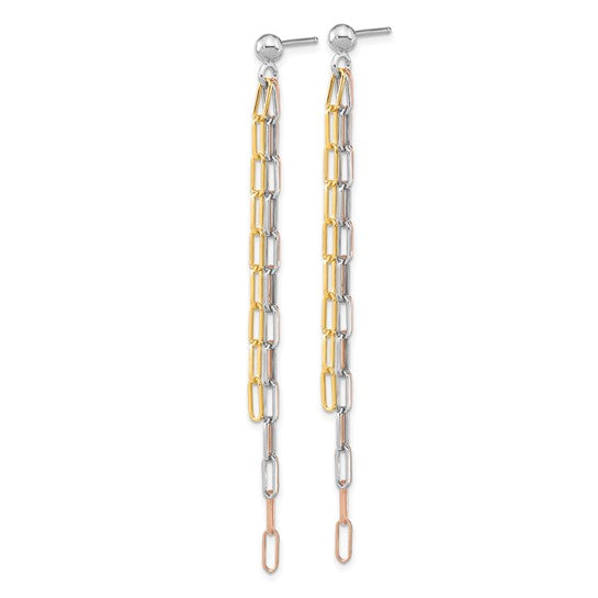 Gold Filled Sterling Silver  Tri Color Paperclip Dangle Earrings