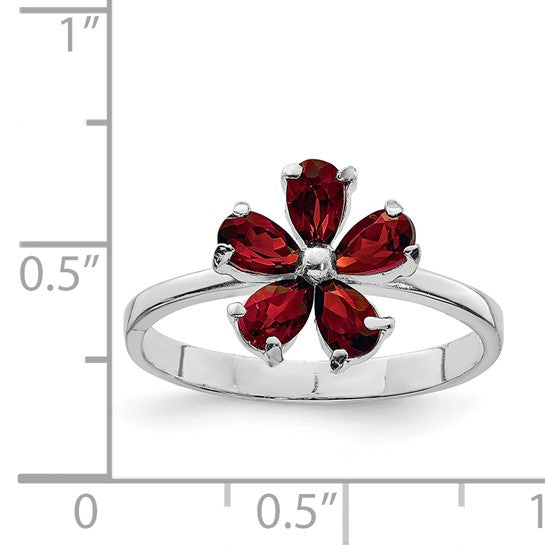 Sterling Silver Natural Garnet Flower Ring