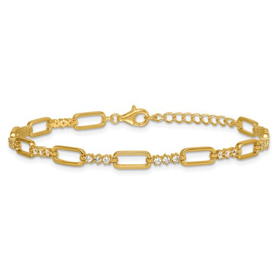 White Gold/Yellow Gold Filled Sterling Silver Moissanite Paperclip Bracelet