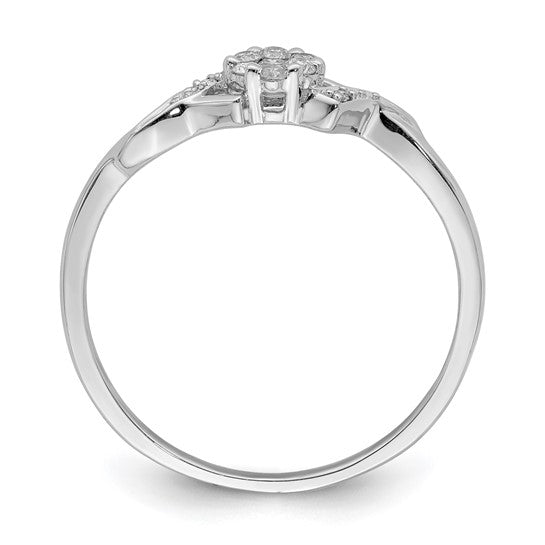 White Gold Filled Sterling Silver Diamond Flower Ring