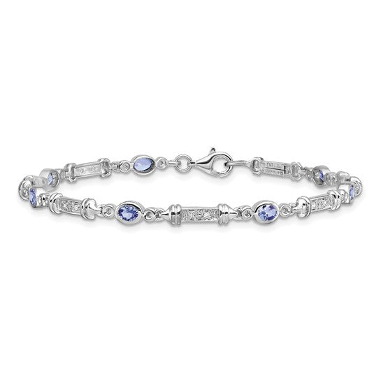 White Gold Filled Sterling Silver Natural Tanzanite & Diamond Rod Bracelet