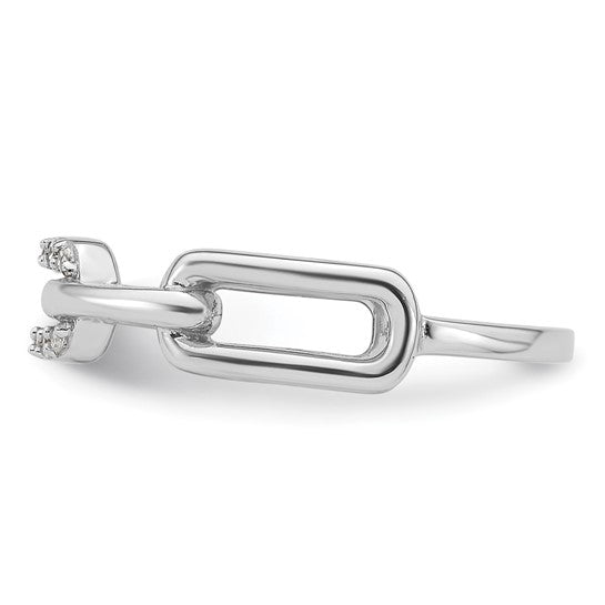 White Gold Filled Sterling Silver CZ Pave Paperclip Ring