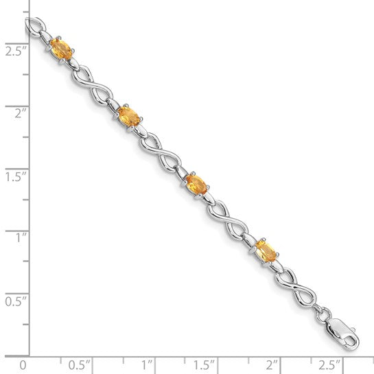 White Gold Filled Sterling Silver Natural Citrine & Diamond Gemstone Twist Bracelet