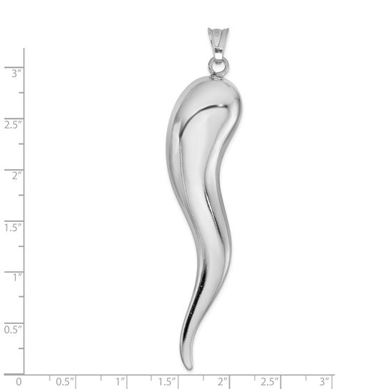 White Gold Filled Sterling Silver Large Italian Horn Pendant