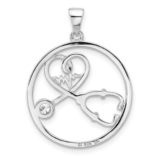 White Gold Filled Sterling Silver First Responder Nurse Circle Pendant
