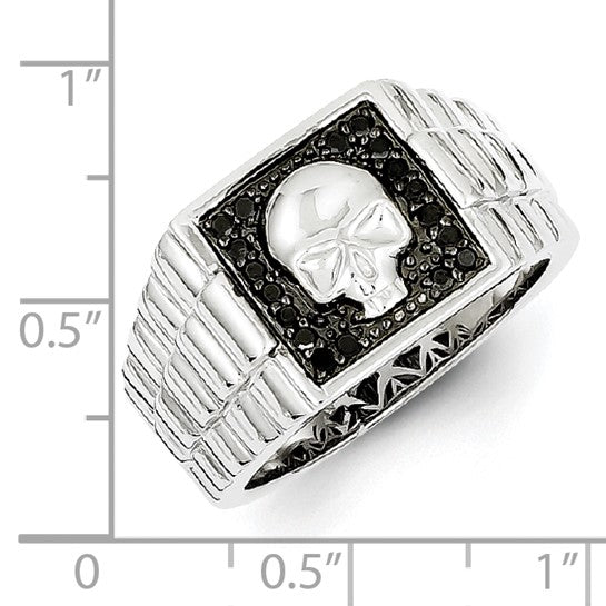 Sterling Silver Skull Halloween Black Diamond Men's Ring