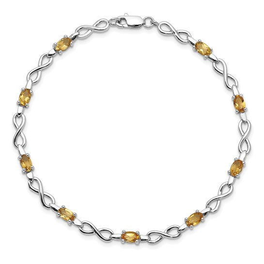 White Gold Filled Sterling Silver Natural Citrine & Diamond Gemstone Twist Bracelet