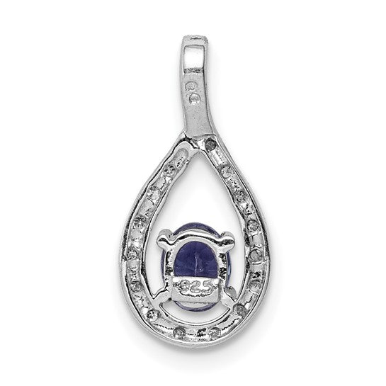 White Gold Filled Sterling Silver Natural Tanzanite & Diamond Pear Pendant
