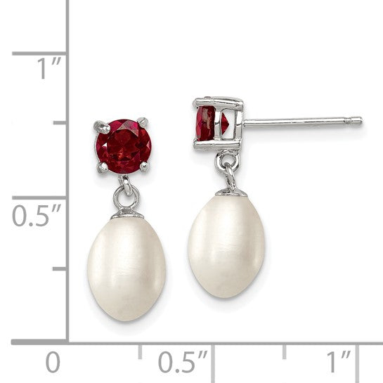 Sterling Silver Freshwater Pearl & Natural Garnet Earrings