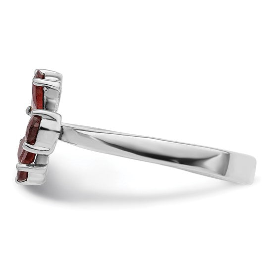 Sterling Silver Natural Garnet Flower Ring