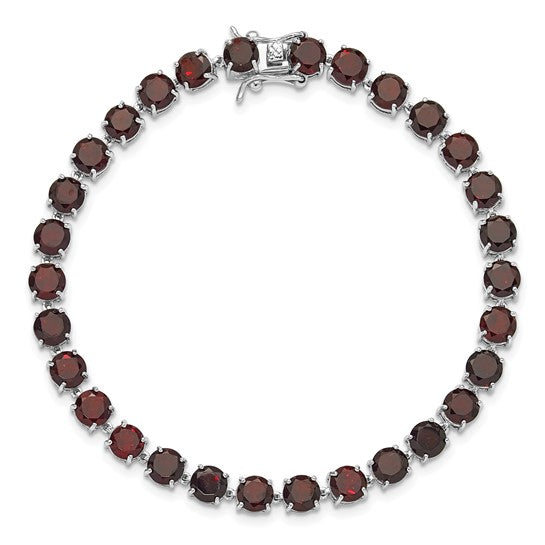 Sterling Silver White Gold Filled Natural 17 Carat Garnet Bracelet