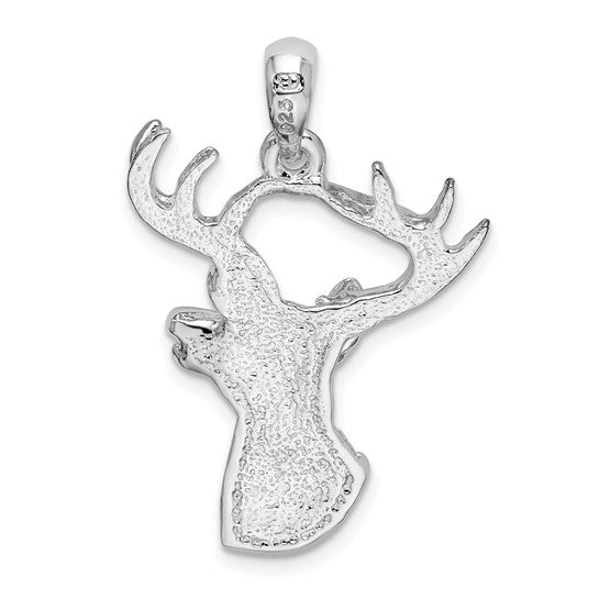 Sterling Silver Rhodium Plated Buck Deer Head Pendant