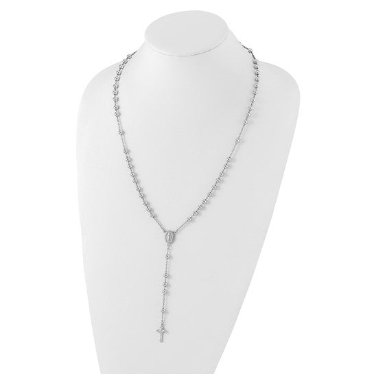 Sterling Silver Rhodium Plated Beaded Rosary Beads
