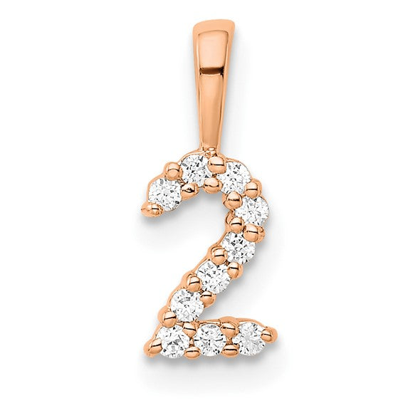 14K Yellow/White/Rose Gold & Natural Diamond Number Pendant Numbers 0-9