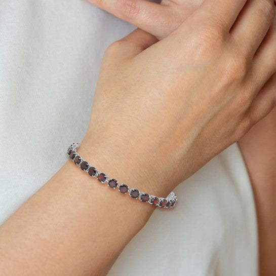 Sterling Silver White Gold Filled Natural 17 Carat Garnet Bracelet