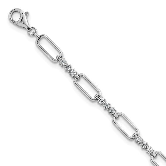 White Gold/Yellow Gold Filled Sterling Silver Moissanite Paperclip Bracelet