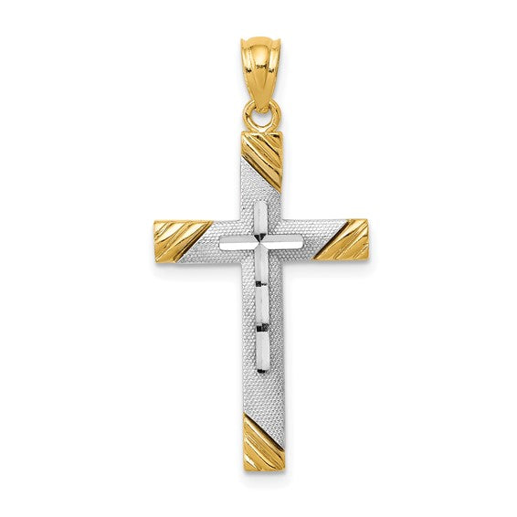 Two Tone Ec Cross 14K Gold Pendant