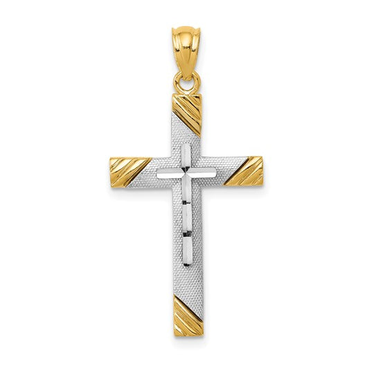 Two Tone Ec Cross 14K Gold Pendant