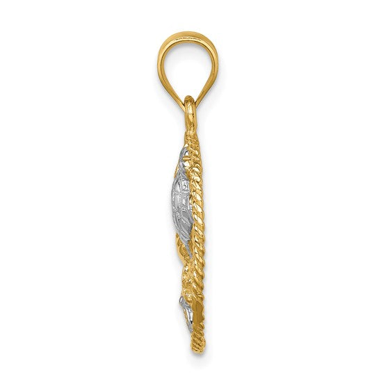 14K Yellow/White Gold Turtle, Starfish, & Shells Hoop Two Tone Pendant